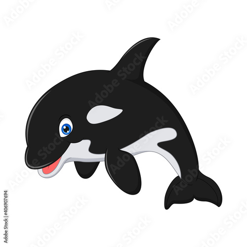 Cartoon killer whale on white background