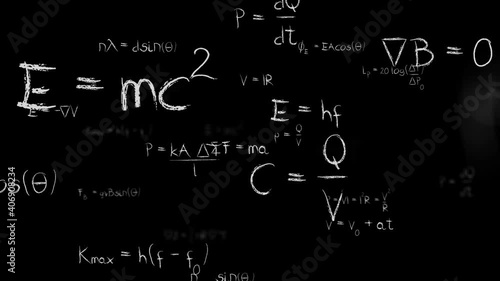 Physics equation flying to the screen loop with a mask in the alpha channel