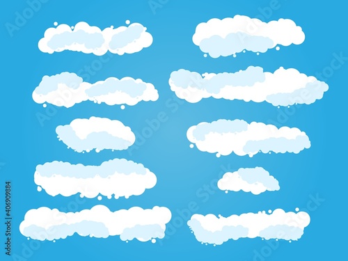 Set of cartoon clouds on a blue background
