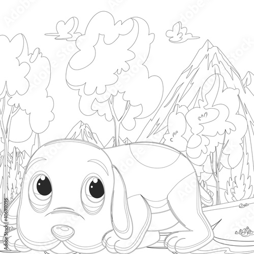 Fototapeta Naklejka Na Ścianę i Meble -  Adult coloring page, book a cute isolated dog, image for relaxing. Zen art style illustration.
