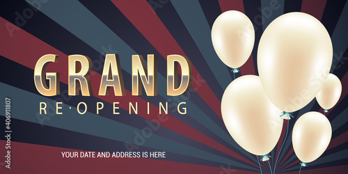 Grand opening or re opening soon vector banner, illustration