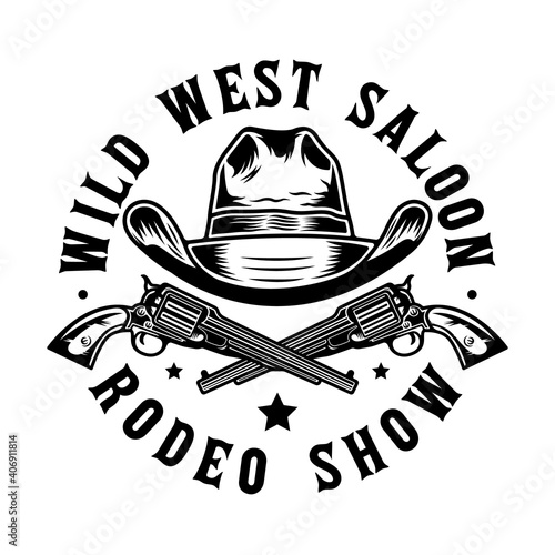 Wild west pistol guns and cowboy hat