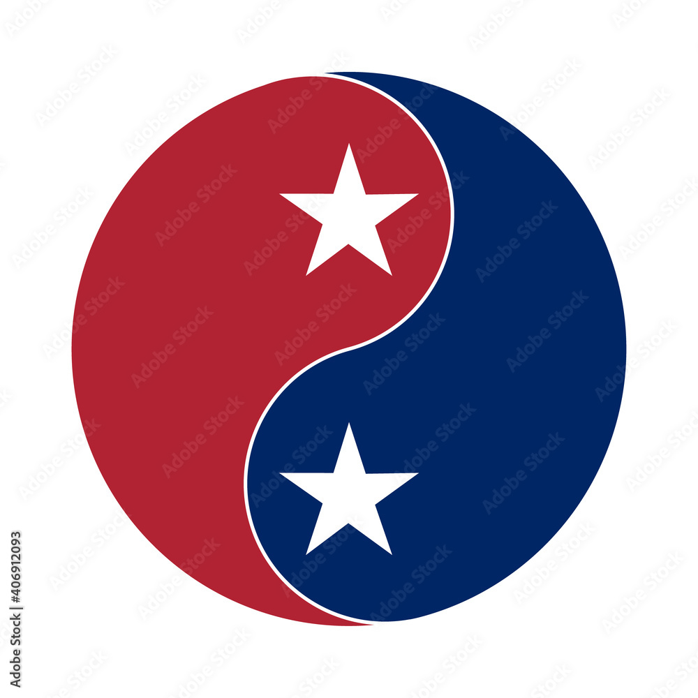 yin and yang symbol with stars shape, red and navy colors yin and yang symbol with stars shape, red and navy colors