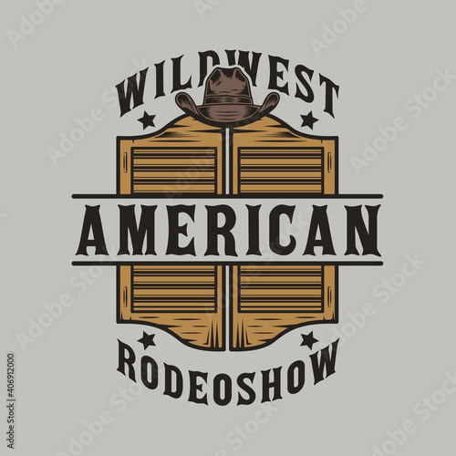 Western saloon door and cowboy hat