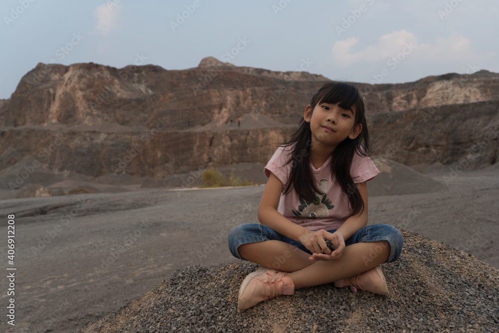 Portrait Asian cute child girl 7 years old smiling happy