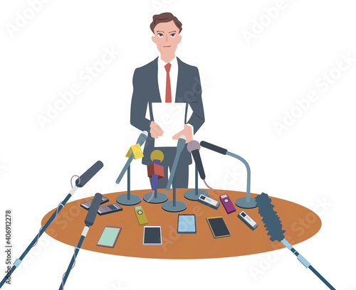 記者会見する男性　イラスト
