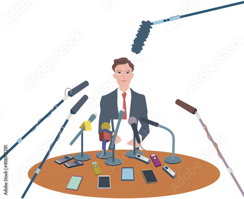 記者会見する男性　イラスト
