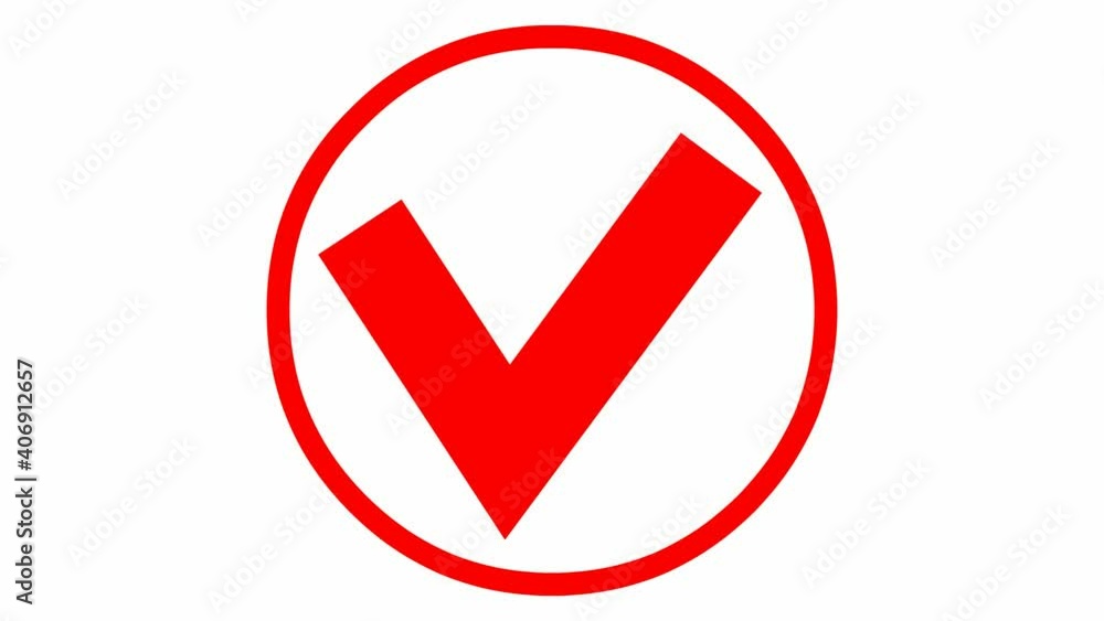 Animated red check mark in circle appears. Flat vector illustration isolated on white background. Animated red check mark in circle appears. Flat vector illustration isolated on white background.