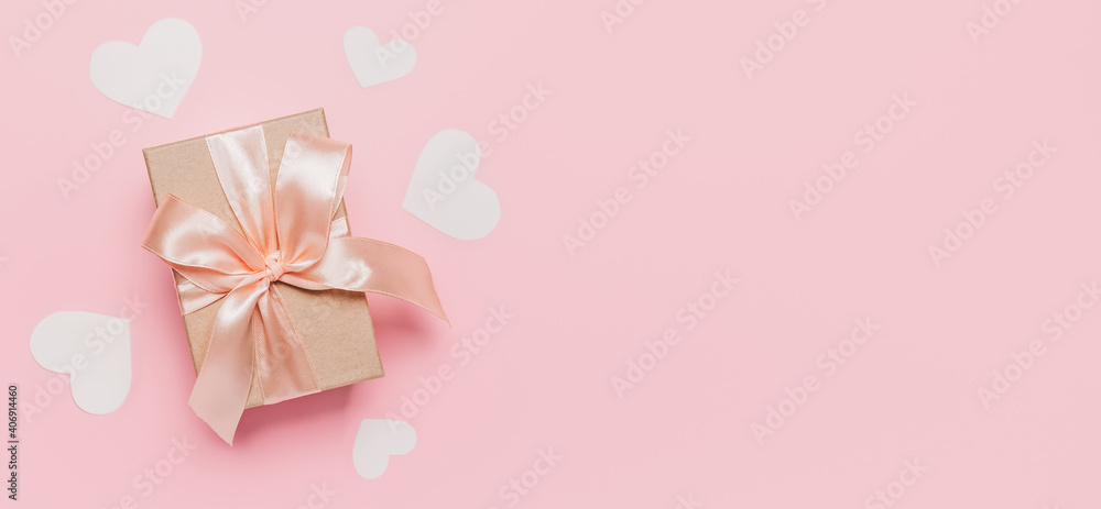 Gifts on pink background, love and valentine concept