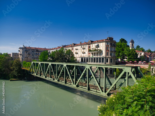 The railway bridge over the river Dora Baltea, Ivrea, Turin, Piedmont, Italy