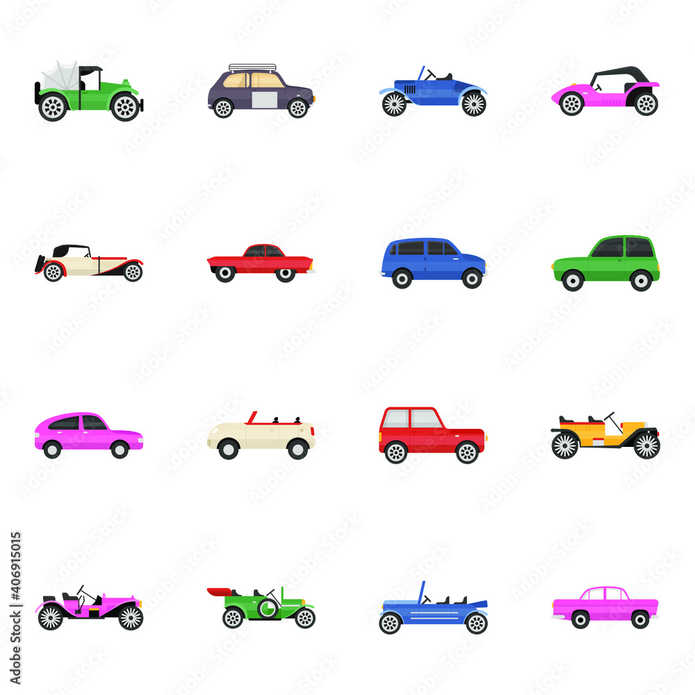 
Sports Cars and Vintage Cars Flat Icons Pack 
