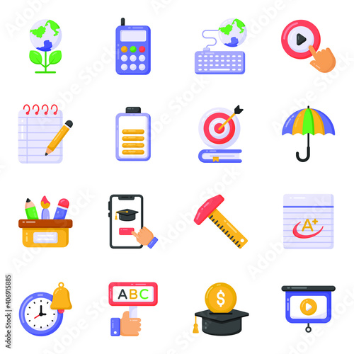 
Pack of Education and Stationery Flat Icons 
