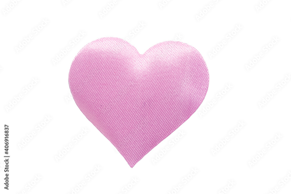 pink fabric heart isolated on white background.
