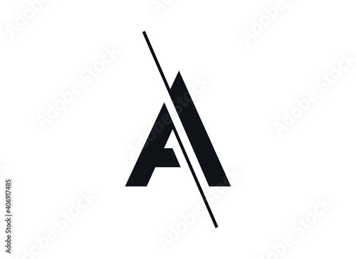 Letter A logo design in a moden style with cut out slash and lines. Vector	