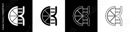 Set Genetically modified citrus fruit icon isolated on black and white background. Orange in a cut. Healthy lifestyle. GMO fruit. Vector.