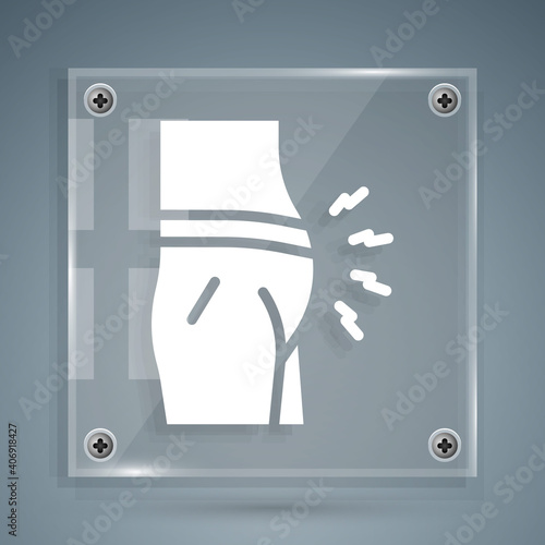 White Abdominal bloating icon isolated on grey background. Constipation or diarrhea. Square glass panels. Vector.