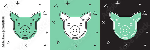 Set Pig icon isolated on white and green, black background. Animal symbol. Vector.