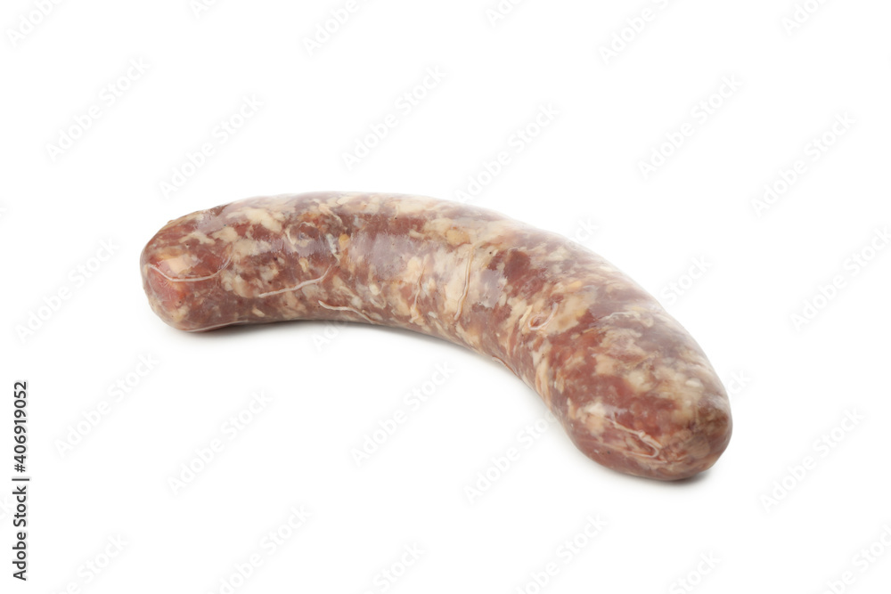 Tasty raw sausage isolated on white background