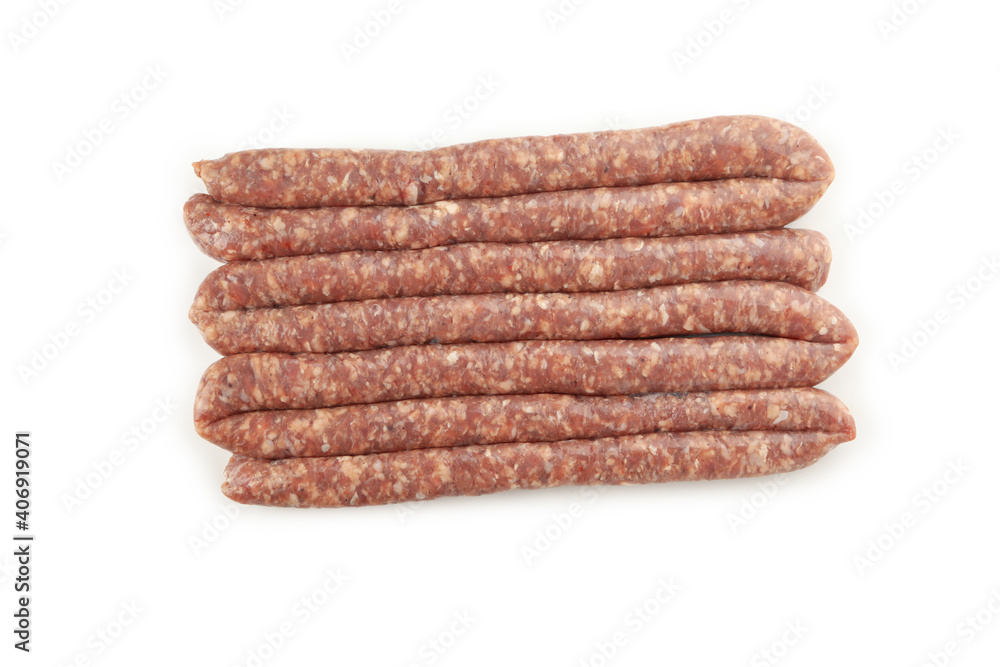 Tasty raw sausages isolated on white background Tasty raw sausages isolated on white background