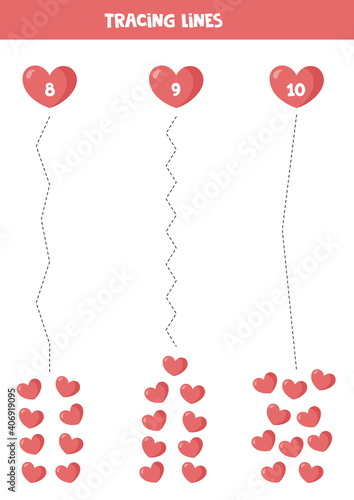 Trace the lines and count the number of hearts.