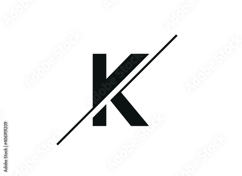 Letter K logo design in a moden geometric style with cut out slash and lines. Vector