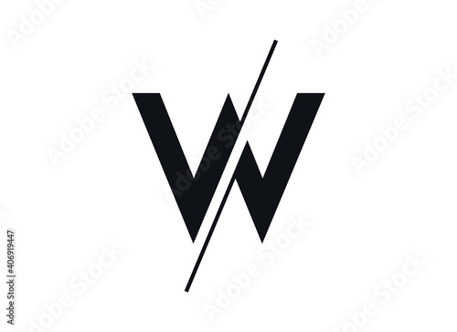 Letter W logo design in a moden geometric style with cut out slash and lines. Vector photo