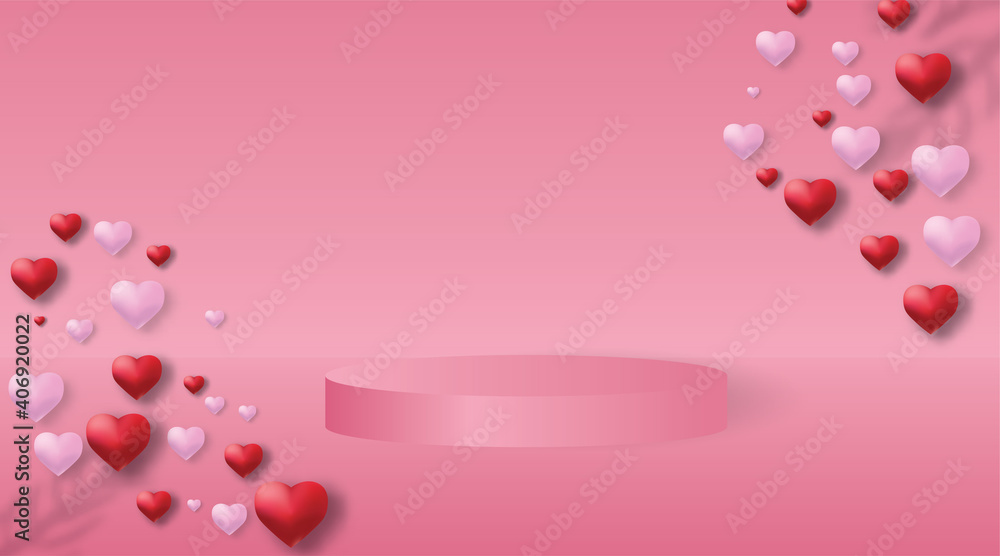 3d pink vector background with podium and views pink walls. minimal 3d abstract background. The stage for your product