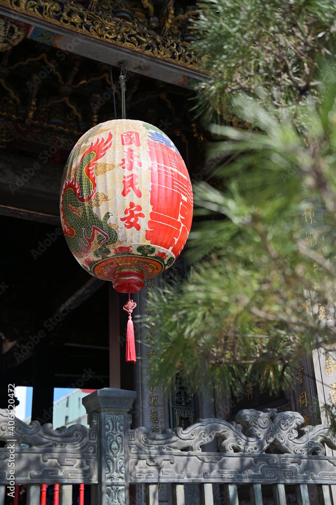 Longshan Temple, Taipei, Taiwan - January 15, 2021: the lantern for good blessing in Longshan Temple.