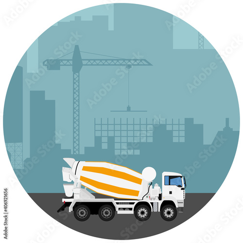 Industrial Skyline Landscape. Concrete cement truck.