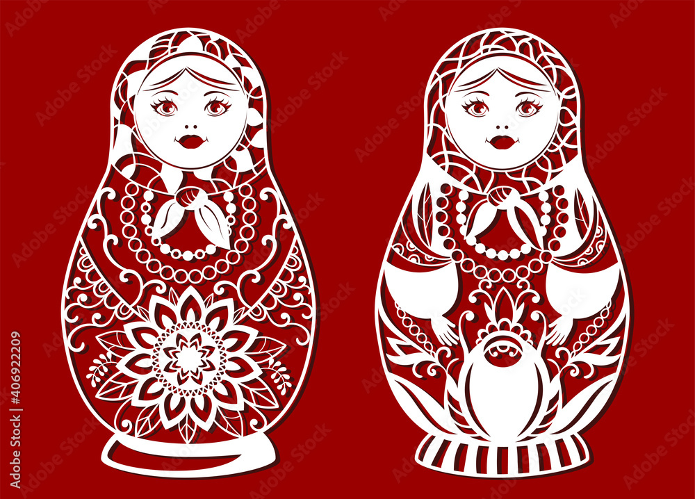 Matryoshka on red background for laser cutting. Russian folk symbol. Vector Illustration Matryoshka on red background for laser cutting. Russian folk symbol. Vector Illustration