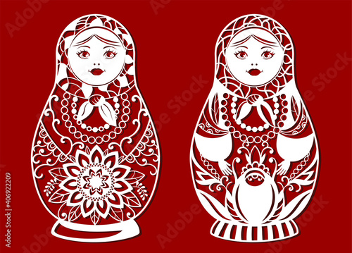 Matryoshka on red background for laser cutting. Russian folk symbol. Vector Illustration