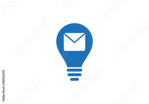 Send message icon. Message envelope logo with bulb concept