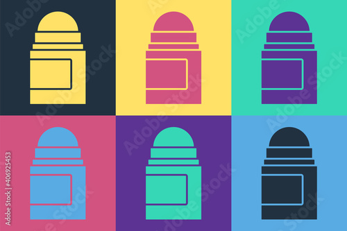 Pop art Antiperspirant deodorant roll icon isolated on color background. Cosmetic for body hygiene. Vector.