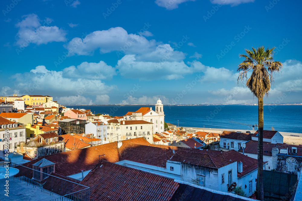 View of Alfama, the old neighborhood of Lisbon, Portugal from the overlook of Portas do Sol