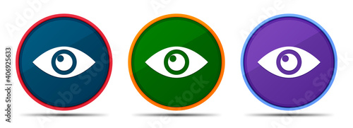 Eye icon silky smart flat round buton set illustration