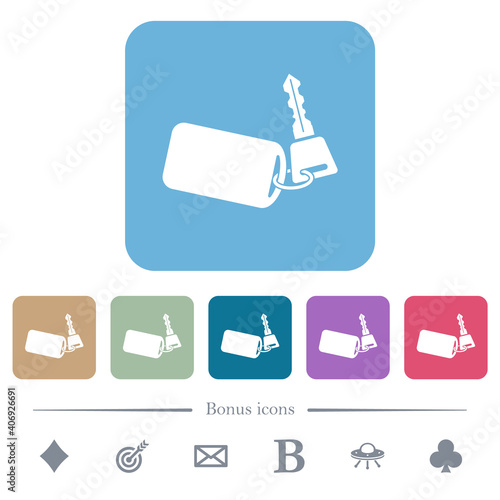 Car key with remote control flat icons on color rounded square backgrounds