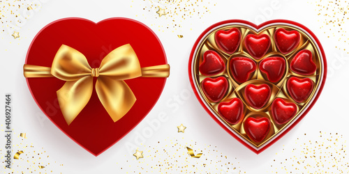 Box of chocolate sweets in heart shape