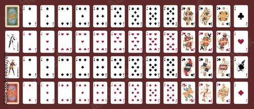 New Charlemagne playing cards, simplified version. Poker set with isolated cards. Poker playing cards, full deck.