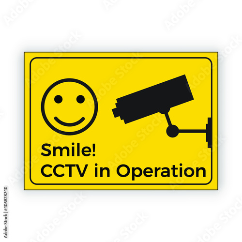 CCTV Camera warning sign smiling face. Eps10 vector illustration.