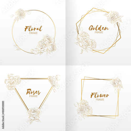 Frame Wedding Floral Ornament Handdrawn Rose Flower