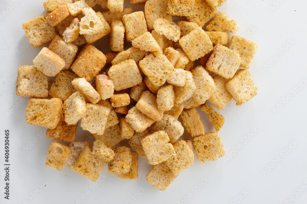 bread croutons on a white table bread croutons on a white table