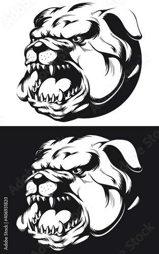 Silhouette Angry Bulldog Head Barking Biting
