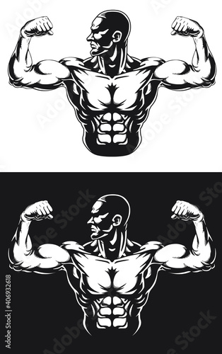 Silhouette Gym Bodybuilder Flexing Arm Muscles
