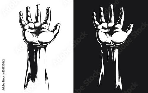 Silhouette Hand Grasping Open Palm Reaching