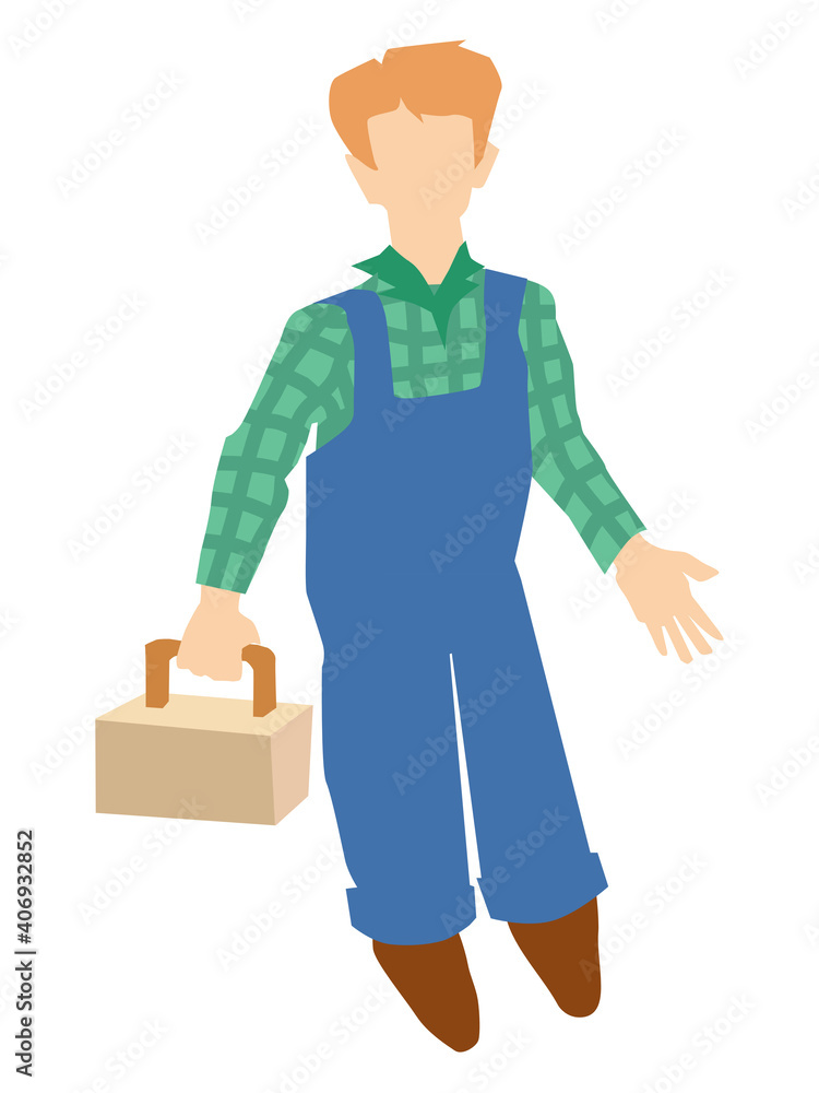 Obraz premium Man with box of working instruments