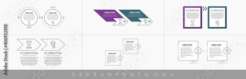 Set Infographics 2 steps. Line vector template. Can be used for diagram, business, web, banner, workflow layout, presentations, flowchart, timeline, content, levels, chart, processes diagram