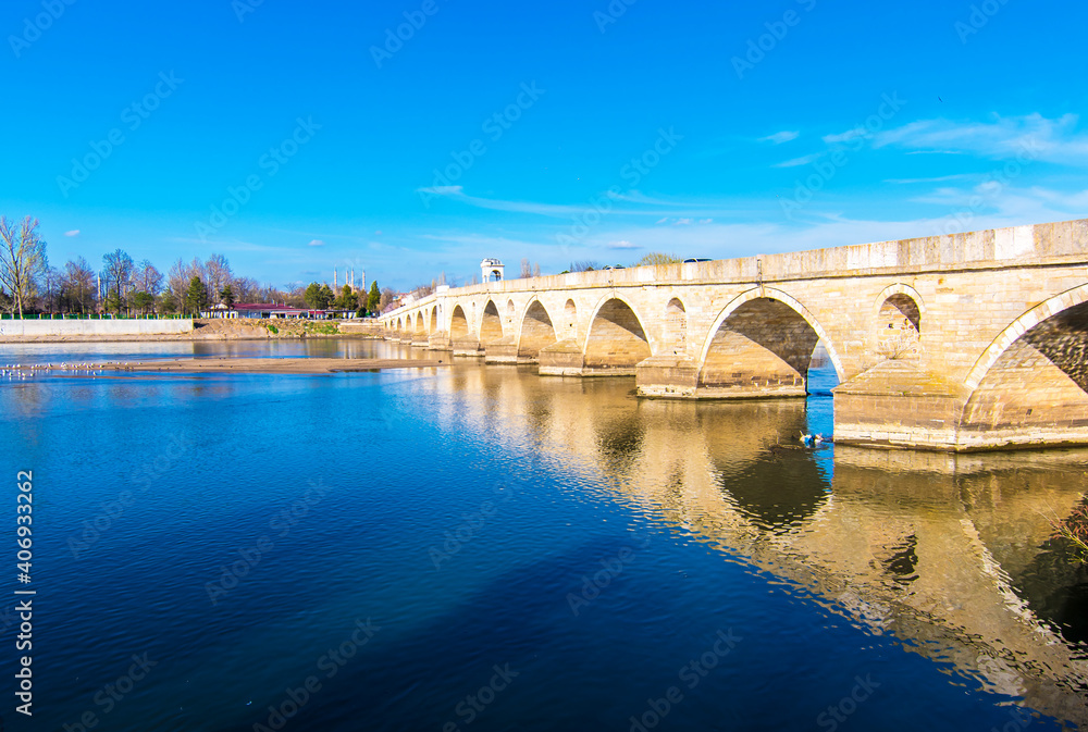 Meric Bridge in Edirne City of Turkey