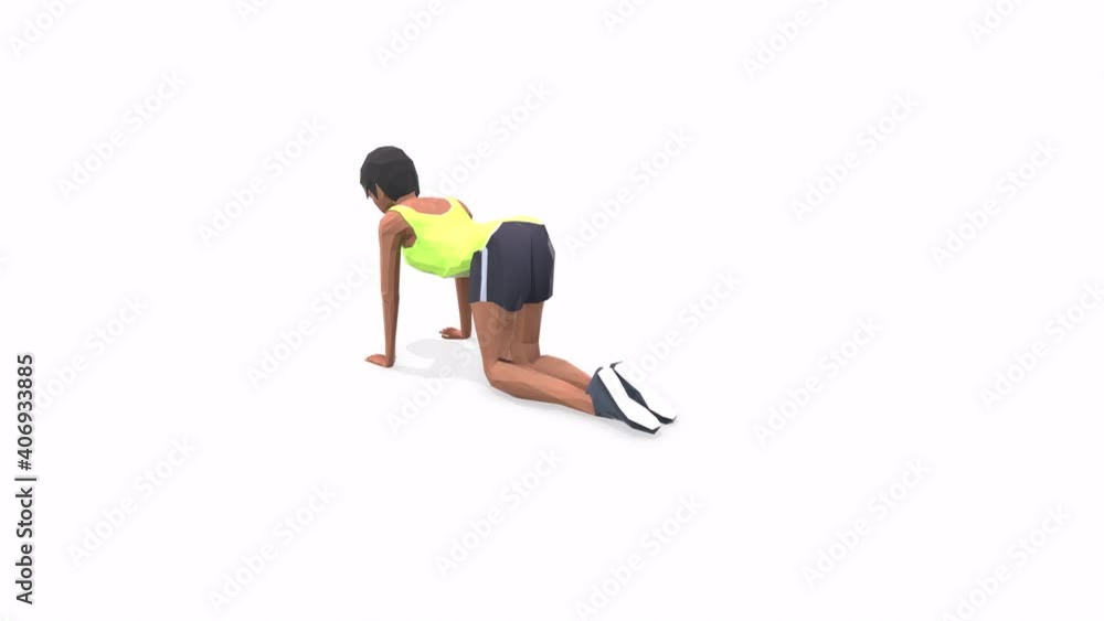 Woman exercise animation 3d model on a white background in the yellow t-shirt. Low Poly Style Woman exercise animation 3d model on a white background in the yellow t-shirt. Low Poly Style