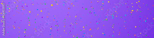 Festive pleasant confetti. Celebration stars. Bright confetti on violet background. Admirable festive overlay template. Panoramic vector background.