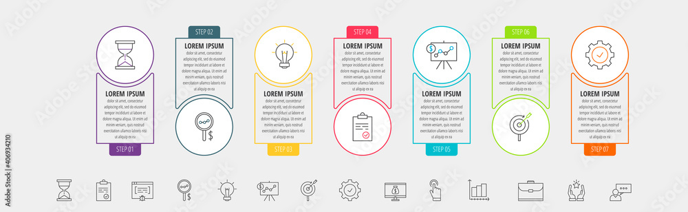 colorful buttons timeline process | timeline ppt,... Circles vector line infographic with 7 step, icons. Timeline used for ...